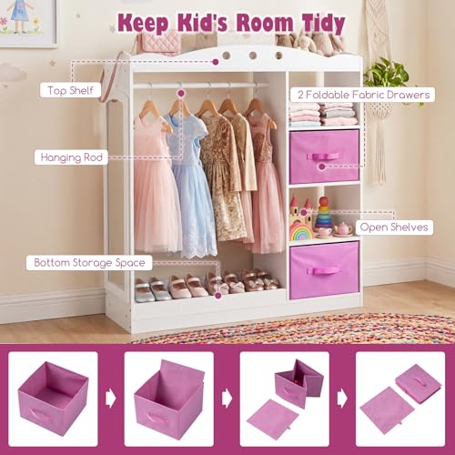 Kids Dress Up Storage Wardrobe with Full Length Mirror and Hanging Rack