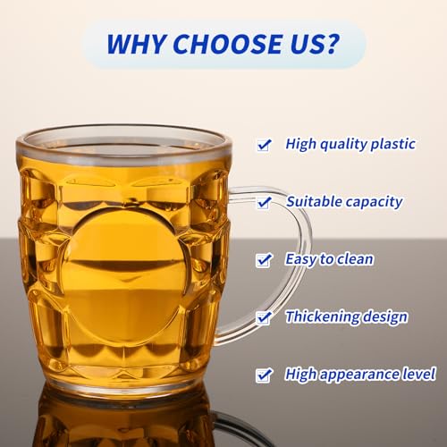8 oz Plastic Beer Mugs with Handles, Reusable Dimpled Steins - 20 Pack