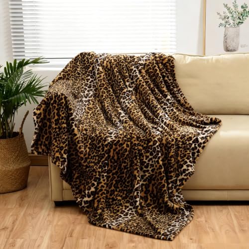 Leopard Print Fleece Throw Blanket, 50x40 Inch Soft Flannel for Bed and Sofa