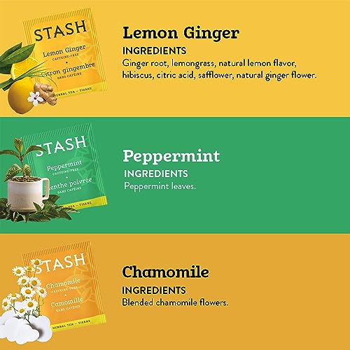 Stash Tea Comfort Classics Herbal Tea Sampler - Assortment of Non-Caffeinated Teas Including Peppermint, Chamomile and Lemon Ginger Teas, 18-20 Count (Pack of 3)