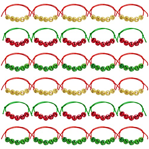 Christmas Jingle Bell Bracelets Set - Adjustable Metal Wrist Bands for Holiday Party