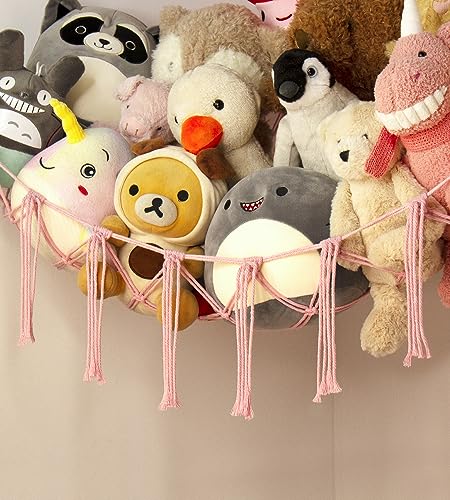 Macrame Stuffed Animal Storage Hammock Corner Net for Toys