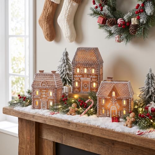 Cynkeyee 6.5 Inch Gingerbread Christmas Figurine - Resin Village House, Two Chimney