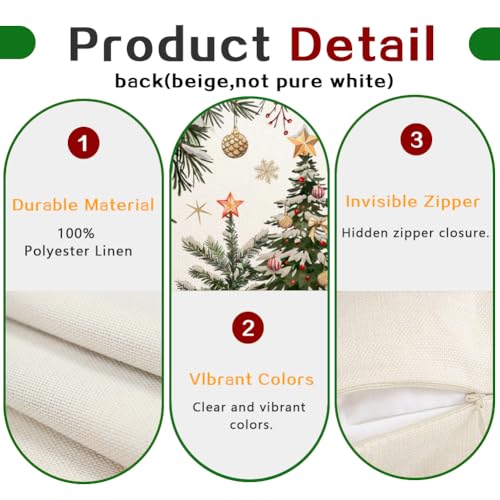 RABUSOFA 18 x 18 Christmas Pillow Cover Snowflake Tree — Multicolor