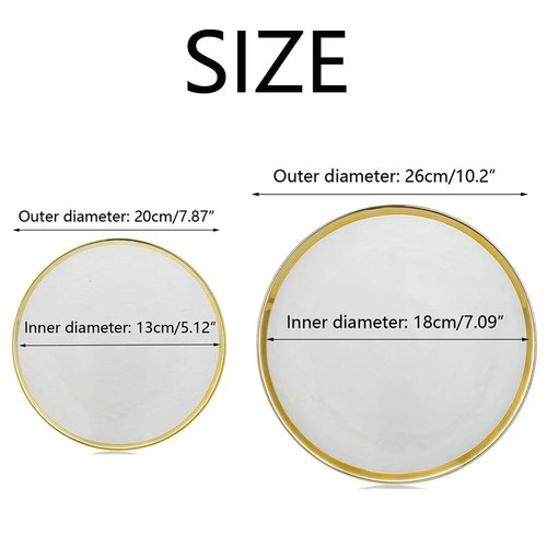 NUPTIO Charger Dinner Plates Set: Glass Gold Rim Chargers Under Plate 2PCS Clear Tray Round Salad Dish for Dining Wedding Party Christmas Reception Banquet Event Dessert Table Decoration 7.8 10 Inch