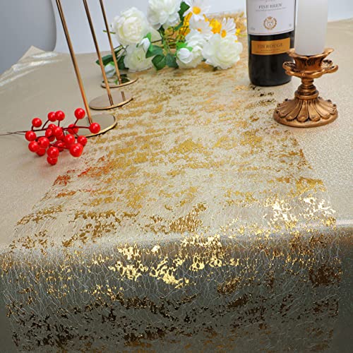 Metallic Gold Sequin Table Runner 11x108 Inch - 2 Piece Mesh Set