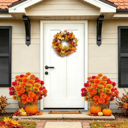 Artificial Chrysanthemum Topiary Bushes - UV Resistant Fall Decor, Set of 2