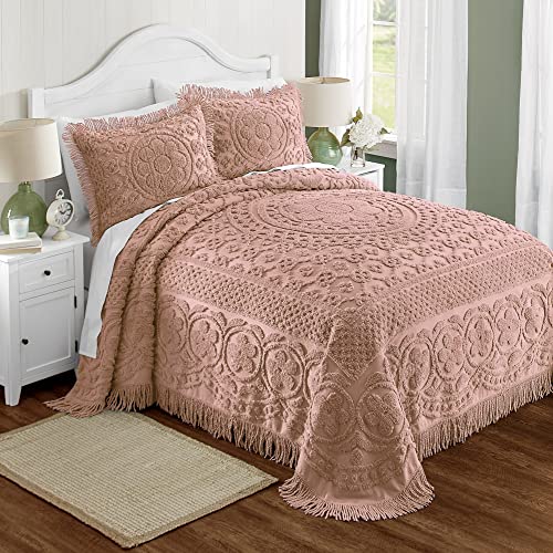 Tufted Cotton Pillow Sham, Standard 26 x 20 Inch Floral Fringe Cover