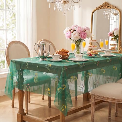 Horaldaily 60x84 Inch Green Embroidered Tablecloth Rectangular