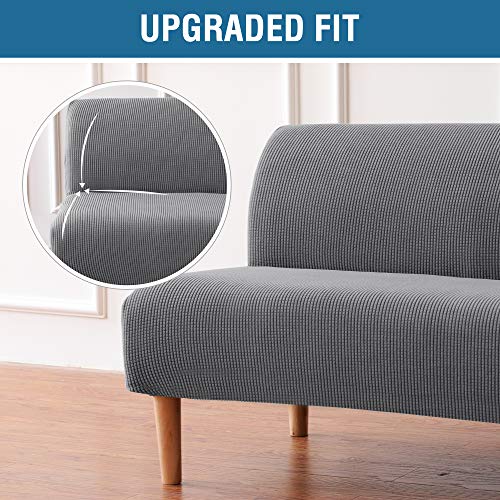 Stretch Armless Futon Cover - Jacquard Elastic Sofa Bed Slipcover, Gray
