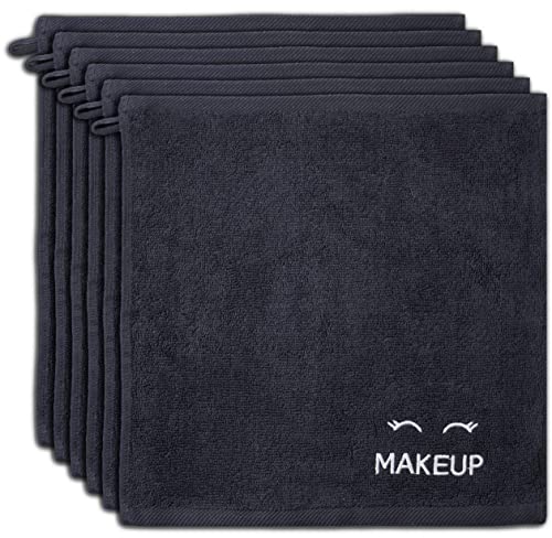 White Classic Bleach Safe Black Makeup Washcloths 6 Pack - 13x13 Cotton