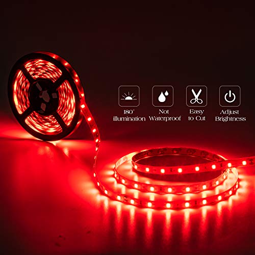 20ft Red LED Strip Light Kit, Dimmable Flexible 12V Indoor Lighting