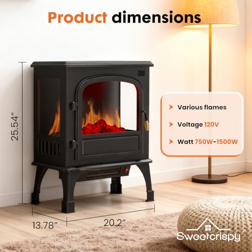 Freestanding Electric Fireplace Heater 26 Inch with 3D Flame and Remote