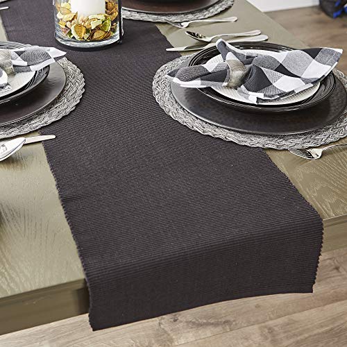 DII Black 13x72 Inch Ribbed Cotton Table Runner for Dining Tables