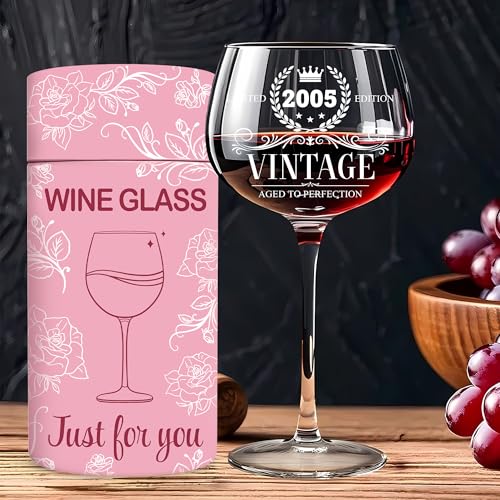 21st Birthday Wine Glass - Engraved Vintage 2005 Stemware Gift for Her