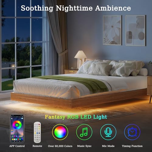 3-Piece Queen Floating Bed Frame Set with LED Lights and 2 Nightstands