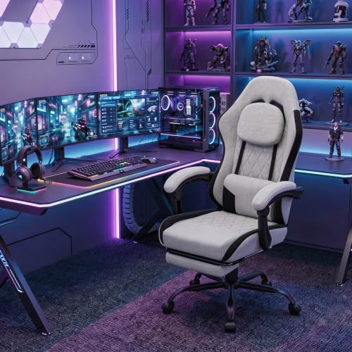 Ergonomic Fabric Gaming Chair with Footrest and Pocket Spring Cushion