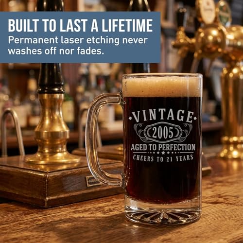 Vintage Aged to Perfection 16 oz Engraved Glass Beer Mug for Birthday Gift
