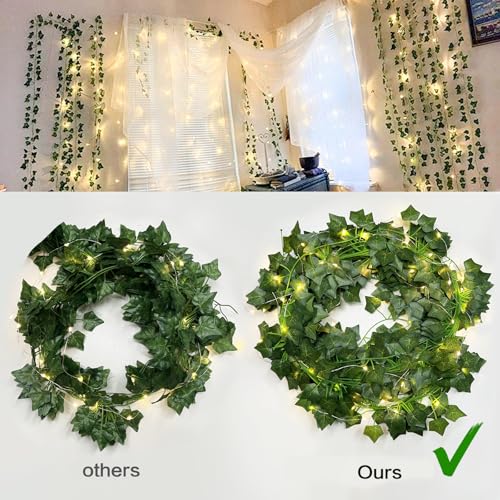 Artificial Ivy Vines with 100 LED String Lights - 12 Pack Fake Garland