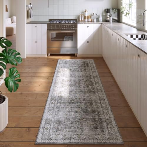 Washable Vintage Hallway Runner Rug 2'6"x8' Non-Slip Faux Wool Area Rug
