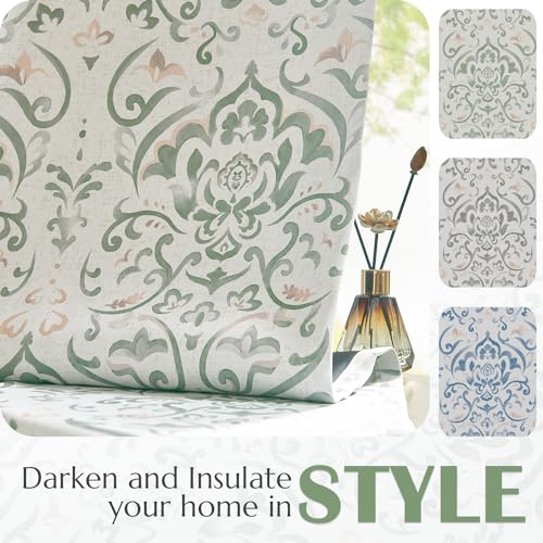 Green Floral Blackout Curtains 63" Length, 2 Panels Room Darkening Drapes