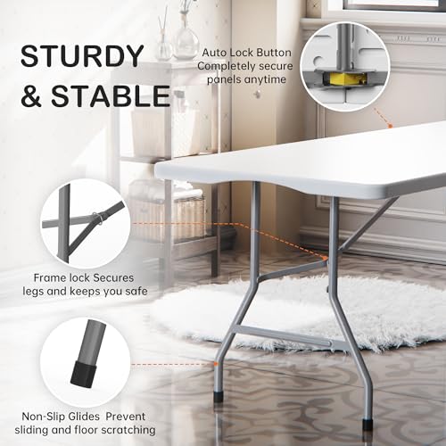 6-Foot Folding Table 2-Pack, Heavy Duty Portable Fold-in-Half Utility Table