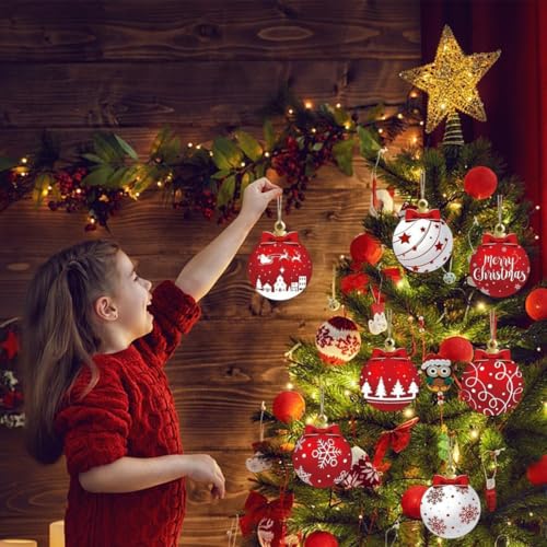 PBPCGBW 12Pcs Red and White Christmas Tree Ornaments - Flat Ball Decorations - Christmas-12