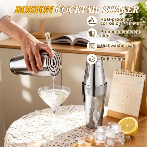 Mwellewm Silver 15-Piece Cocktail Shaker Set Boston Bartending Kit