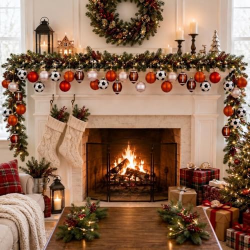 Syhood 64 Pcs Christmas Ball Ornaments with Hanging Loop – Football, Basketball, Rugby & Baseball Shapes