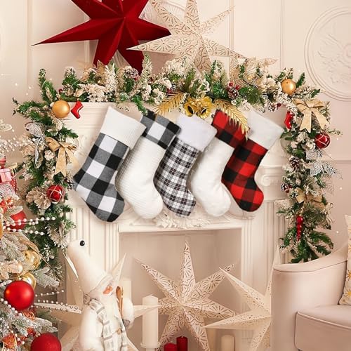 Amorita Red & Black Buffalo Plaid Christmas Stockings Set of 5 - 20 Inch Holiday Decor
