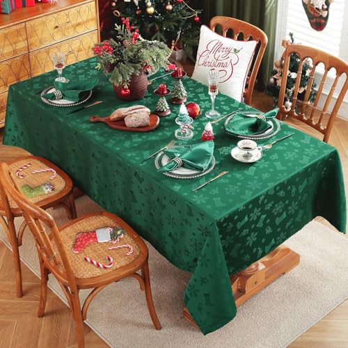 Honellaty Christmas Green Rectangular Tablecloth 120x60in Spillproof Wrinkle-Resistant Holiday Decor