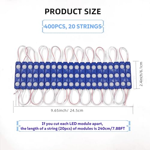 Blue 400 Pcs 1.5W 12V LED Module Lights with Adhesive Backing for Storefronts & Inflatables