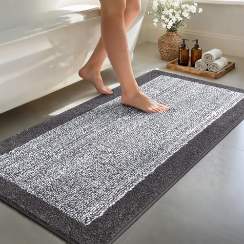 simpWalnut 2x4 Ft Large Bathroom Rug and Runner - Grey Non Slip Washable Mat