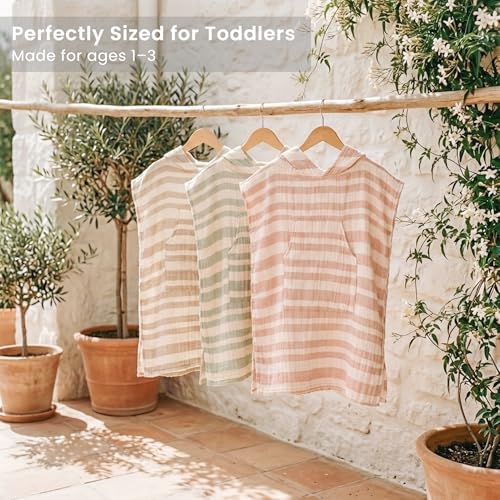 Konssy Muslin Cotton Toddler Hooded Towel Poncho with Pocket (1-3 Yrs)