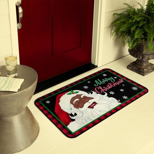 2-Piece Black Santa Christmas Kitchen Rug Set, Non-Slip Washable Mats