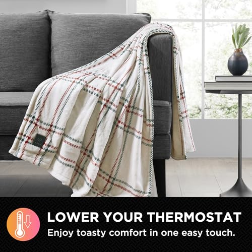 Faux Fur Heated Throw Blanket - 50x60 Electric Warming Blanket with 4 Settings