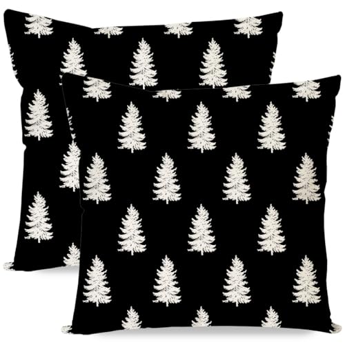 PANDICORN 18x18 Christmas Pillow Covers Set of 2 – Black Farmhouse Holiday Decor