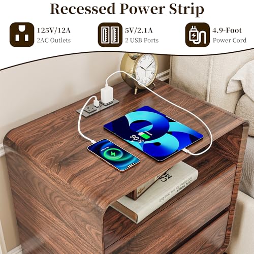 3-Piece Mid-Century Modern Bedroom Dresser and Nightstand Set with Charging