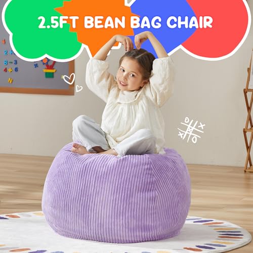 2.5ft Corduroy Bean Bag Chair for Kids - Portable Memory Foam Teardrop Seat