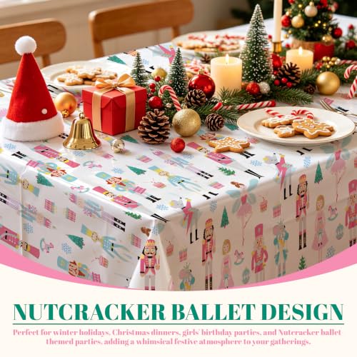 Pink Nutcracker Christmas Tablecloth Set - 2 Pieces for Holiday & Ballet Parties