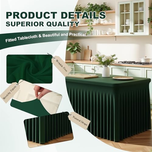 GEWONELIFE 2 Pack Dark Green 6FT Rectangle Spandex Tablecloths - Wrinkle-Free Fitted Cover for 6 Foot Tables, Holiday & Event Decor