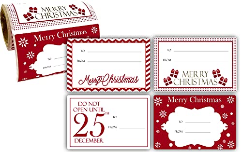 Paper and Presents Red 60ct Jumbo Christmas Gift Tag Stickers - Holiday Labels with Gold, Silver, White & Red Designs