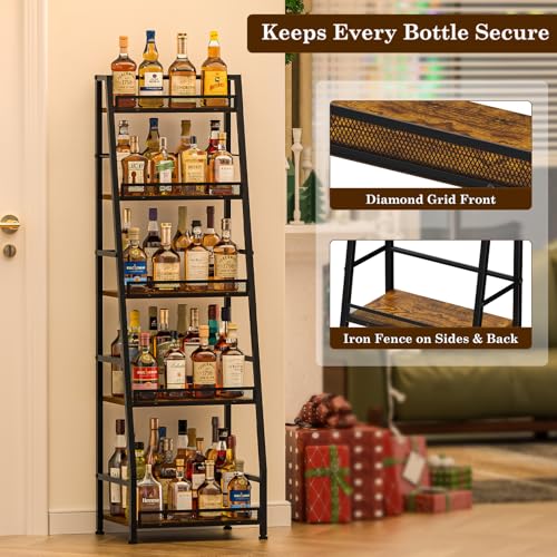 Hayexiha 5-Tier Trapezoid Liquor Cabinet Large Capacity Home Bar Stand