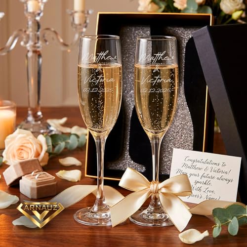 Personalized Champagne Flutes Set for Weddings & Anniversaries - Custom Gift for Couples