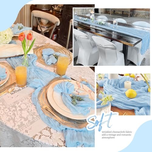 12 Pack Baby Blue Cheesecloth Table Runners, 17x108 Inch Boho Gauze Fabric