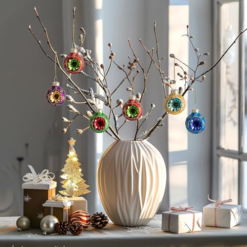 6 Pcs 1.6'' Christmas Reflector Glass Ball Ornaments, Hanging Decor