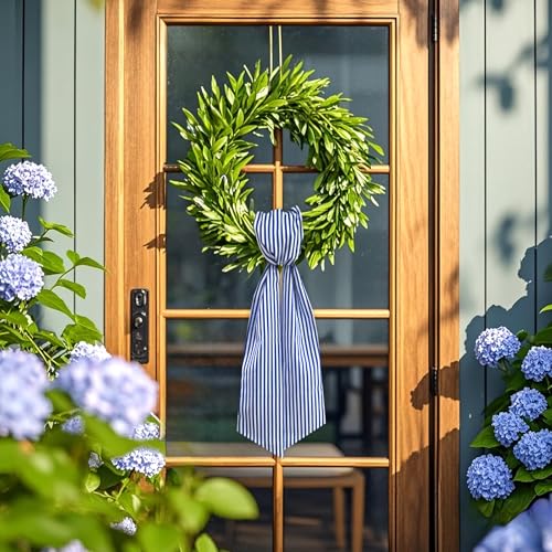 Blue and White Striped Wreath Sash for Front Door 59 x 5.1 Inch