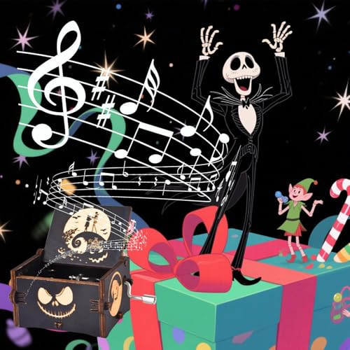Engraved Wooden Hand-Crank Music Box - Halloween Themed Melody Gift