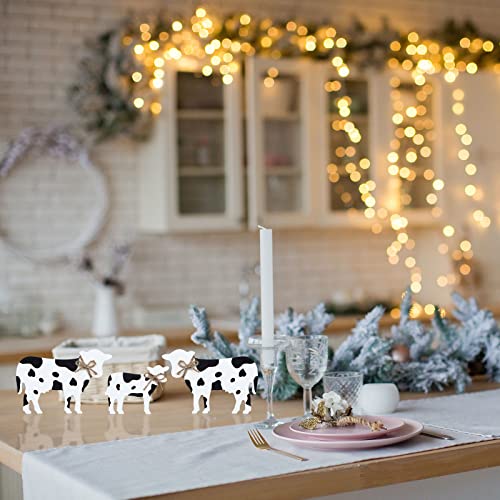 3 Pcs Wooden Cow Tiered Tray Decor, Rustic Farmhouse Table Centerpiece