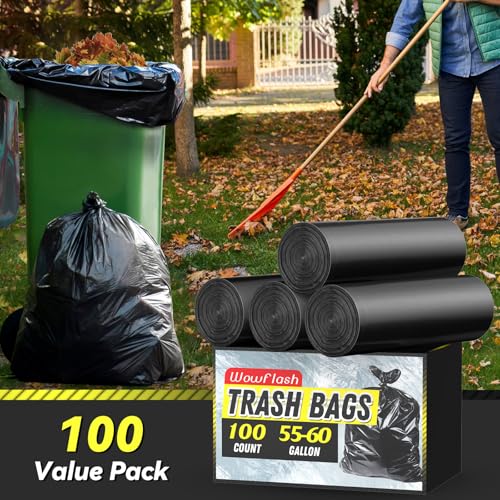 55-60 Gallon Commercial Trash Bags - 100 Pack Heavy Duty Can Liners